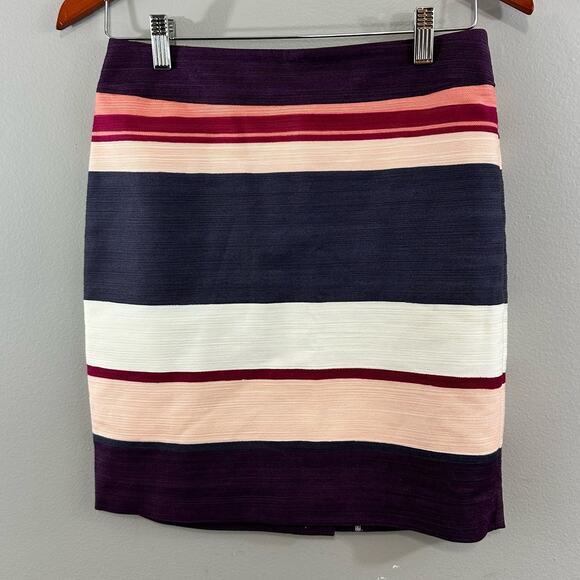 LOFT Purple Pink Striped Cotton Blend Textured Short Pencil Skirt Sz 2 P - Picture 2 of 5